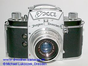 Exa #242553 with E. Ludwig Meritar 2.9/50; black standardized flash sockets M/X (1953)