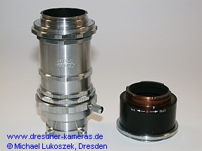 Ihagee micro-intermediate (left) and Exakta connector for the microphotographic setup from Carl Zeiss Jena (right)
