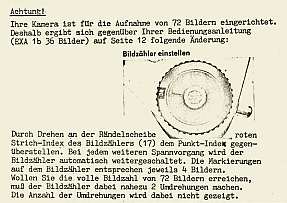 Supplementary sheet to the operating instructions for the Exa 1b half-format with information on the modified counter
