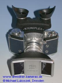 blue leather-covered Varex IIa with stereo reflex insert and stereo attachment