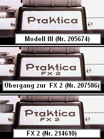 Various signs in the transition area from the Praktica Model III to the Praktica FX 2