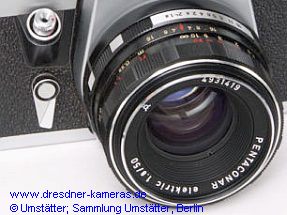 Praktica LLC #0010676 mit fl�gelf�rmigem Selbstausl�serhebel  und Objektiv Pentaconar elektric 1,8/50 #4931419