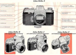 A German language advertisement showing the 4 models of Edixa Reflex that were available at the time.