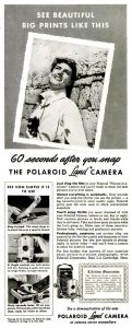 An advertisement for the first Polaroid camera from July, 1949.