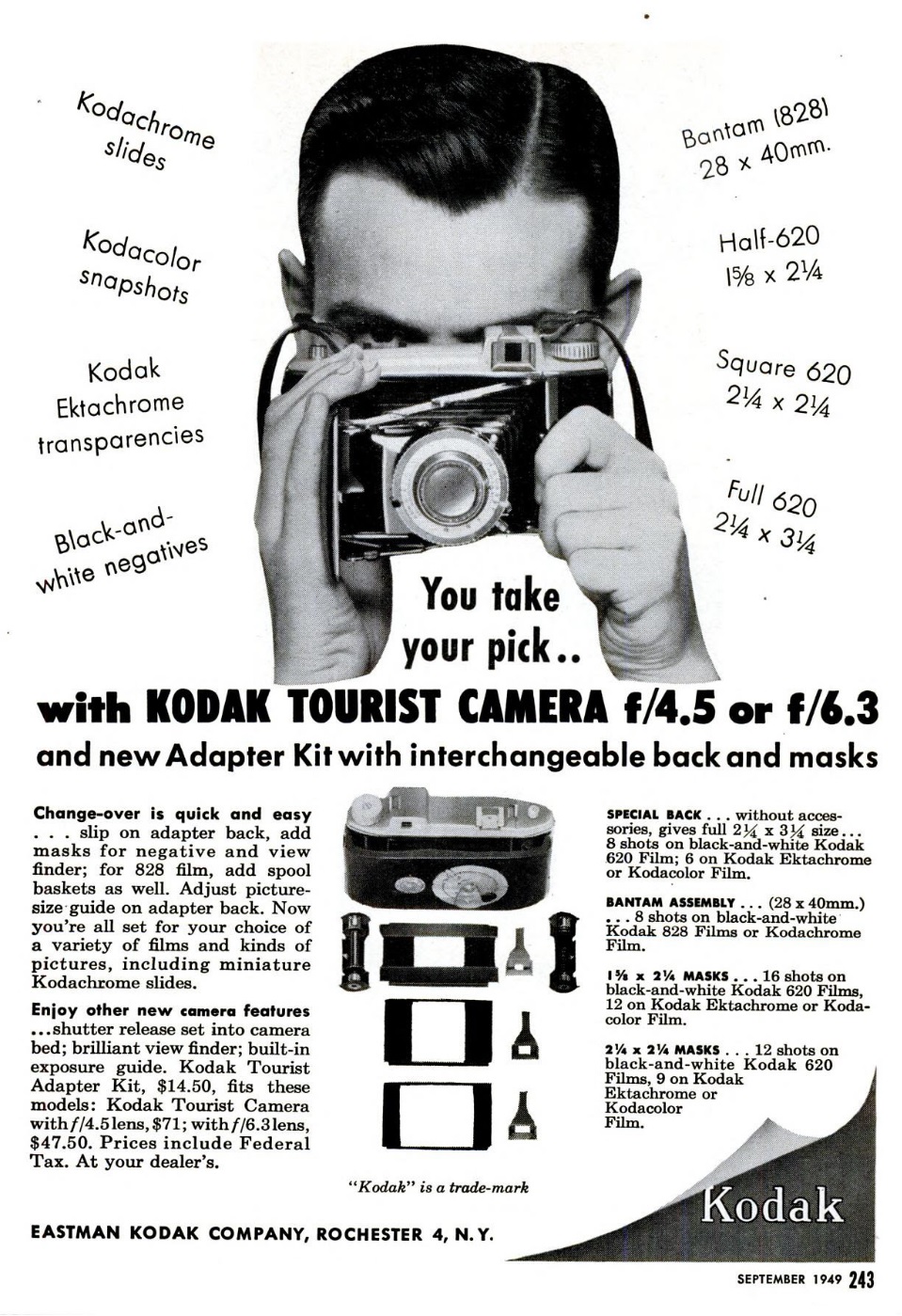 Vintage TBI Kodak Tourist Caméra pliante Kodet Lentille F/12.5 Flash kodon obturateur 